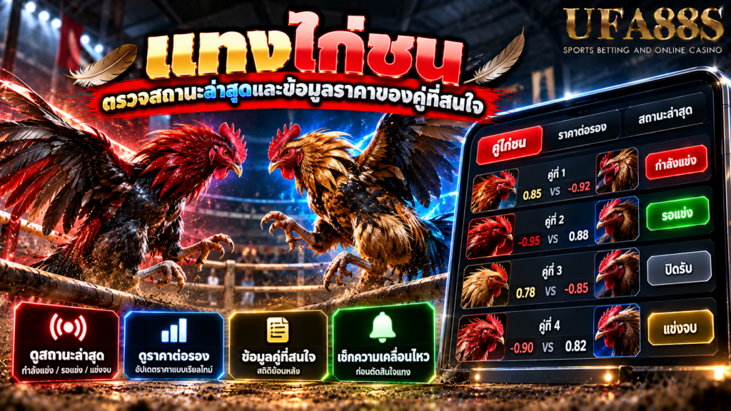แทงไก่ชน ตรวจสถานะล่าสุดและข้อมูลราคาของคู่ที่สนใจ