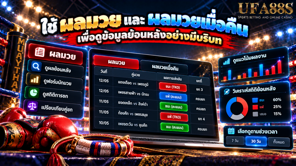 ใช้ ผลมวย และ ผลมวยเมื่อคืน เพื่อดูข้อมูลย้อนหลังอย่างมีบริบท