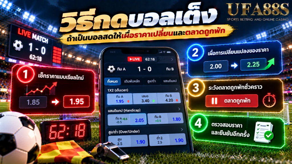 ถ้าเป็นบอลสดให้เผื่อราคาเปลี่ยนและตลาดถูกพัก