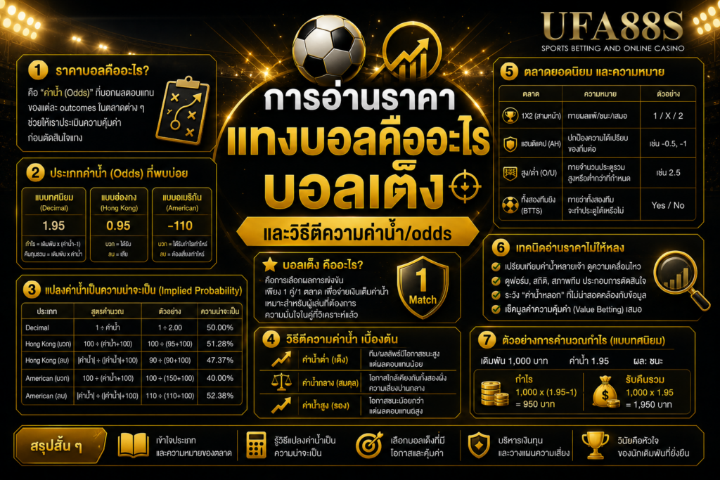 การอ่านราคาแทงบอลคืออะไร บอลเต็ง และวิธีตีความค่าน้ำ odds
