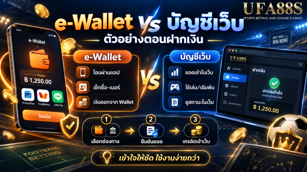 e-Wallet กับบัญชีเว็บต่างกันยังไง พร้อมตัวอย่างตอนฝากเงิน