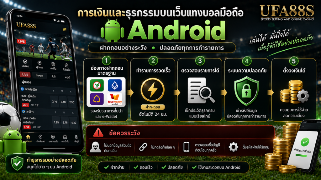 การเงินและธุรกรรมบนเว็บแทงบอลมือถือ Android ฝากถอนอย่างระวัง