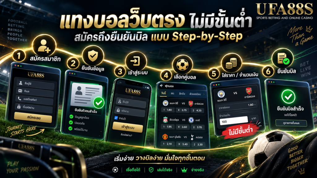 ขั้นตอนใช้งานจริงบนเว็บสำหรับแทงบอลไม่มีขั้นต่ำเว็บ​ตรง ตั้งแต่สมัครจนยืนยันบิล