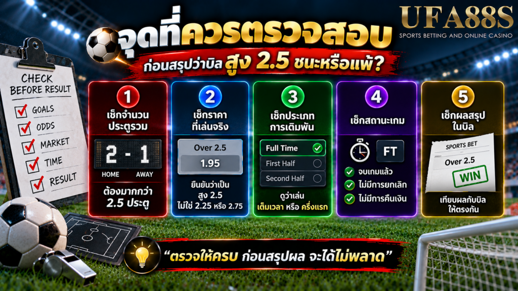 จุดที่ควรตรวจสอบก่อนสรุปว่าบิลสูง 2.5 ชนะหรือแพ้