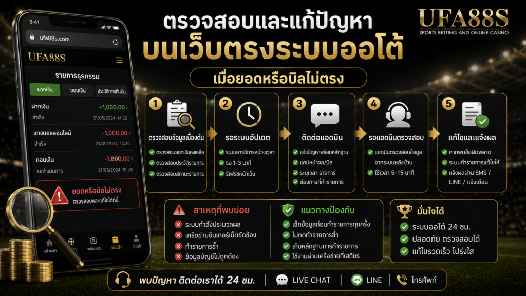 ตรวจสอบและแก้ปัญหาบนแทงบอลเว็บตรงระบบออโต้ เมื่อยอดหรือบิลไม่ตรง