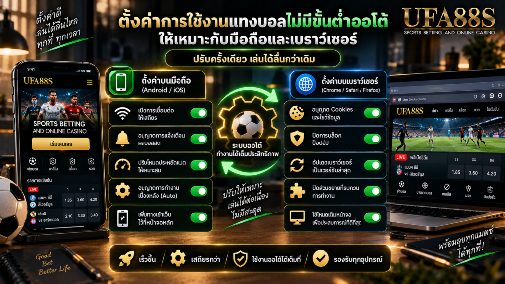 ตั้งค่าการใช้งานแทงบอลไม่มีขั้นต่ำออโต้ ให้เหมาะกับมือถือและเบราว์เซอร์