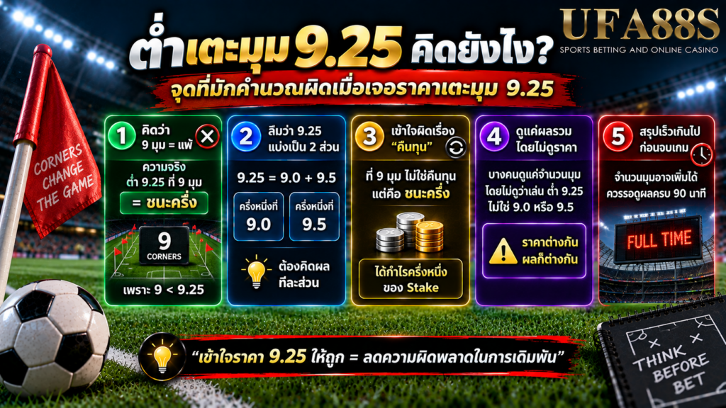 ต่ำเตะมุม 9.25 คิดยังไง จุดที่มักคำนวณผิดเมื่อเจอราคาเตะมุม 9.25