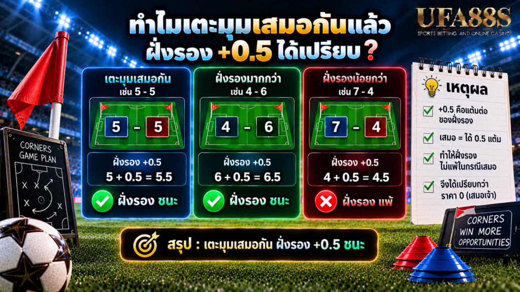 ทำไมเตะมุมเสมอกันแล้วฝั่งรอง +0.5 ได้เปรียบ