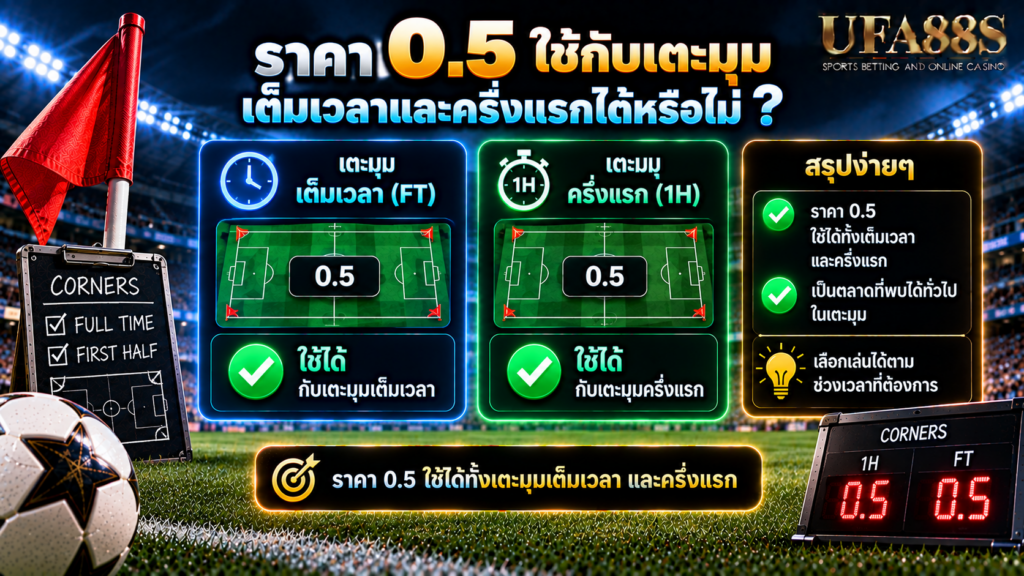ราคา 0.5 ใช้กับเตะมุมเต็มเวลาและครึ่งแรกได้หรือไม่