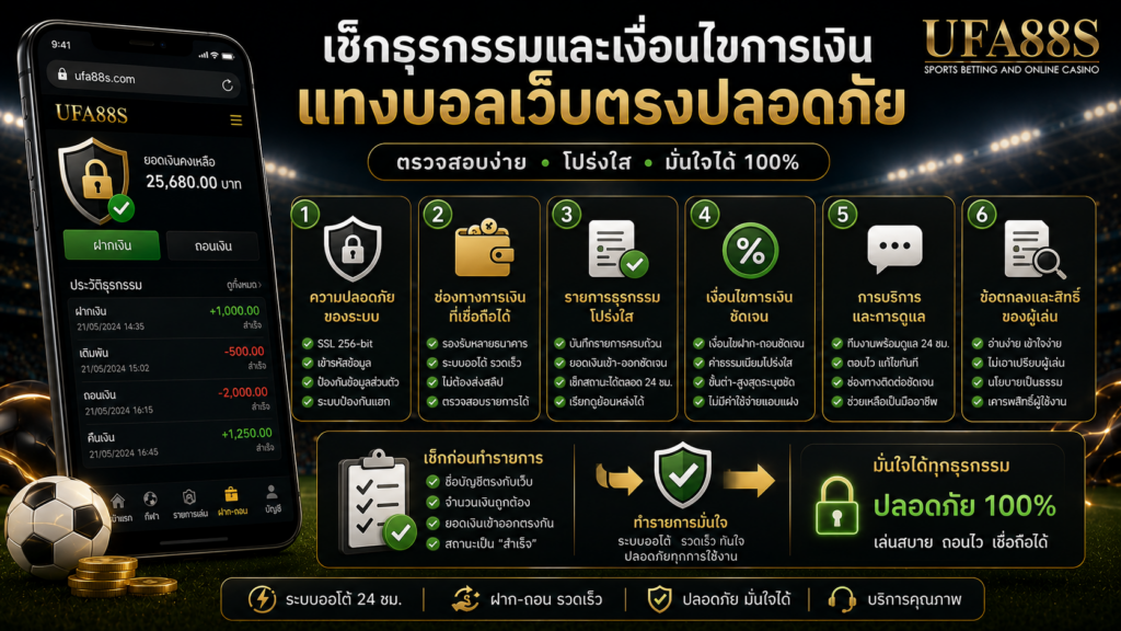 เช็กธุรกรรมและเงื่อนไขการเงินแทงบอลเว็บตรงปลอดภัย