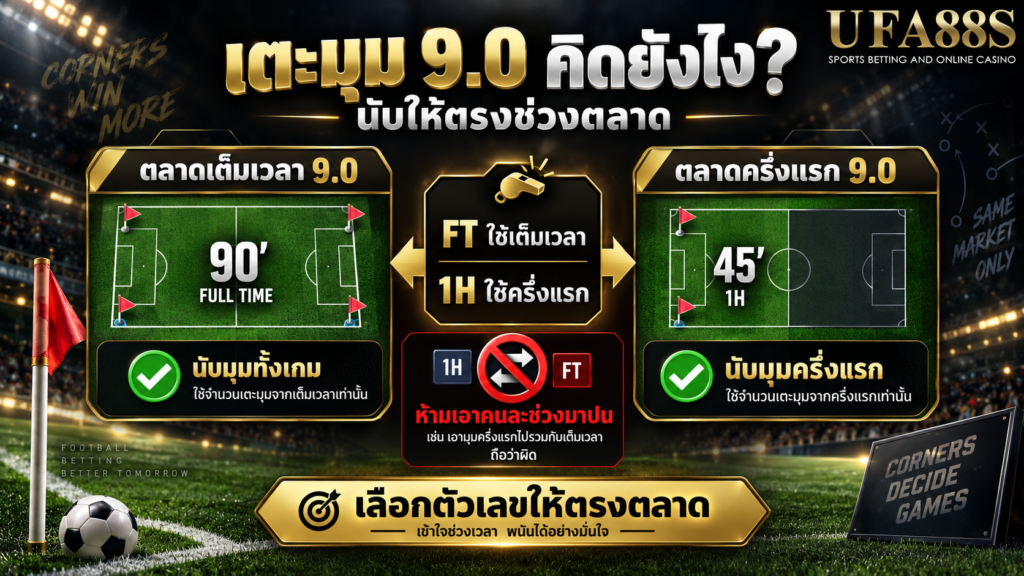 เตะมุม 9.0 คิดยังไง เต็มเวลากับครึ่งแรกต้องเลือกจำนวนจากช่วงเดียวกับตลาด