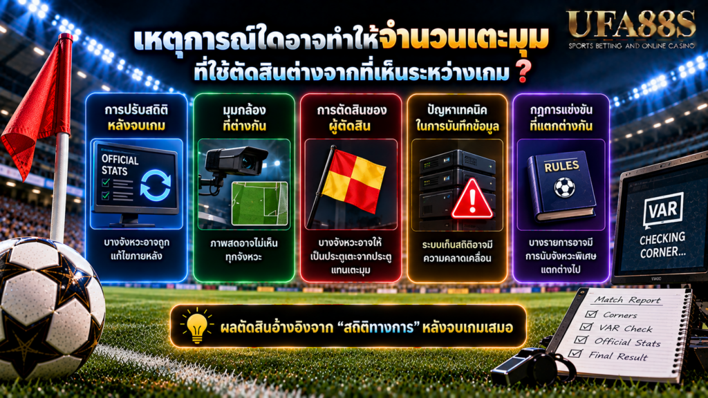 เหตุการณ์ใดอาจทำให้จำนวนเตะมุมที่ใช้ตัดสินต่างจากที่เห็นระหว่างเกม