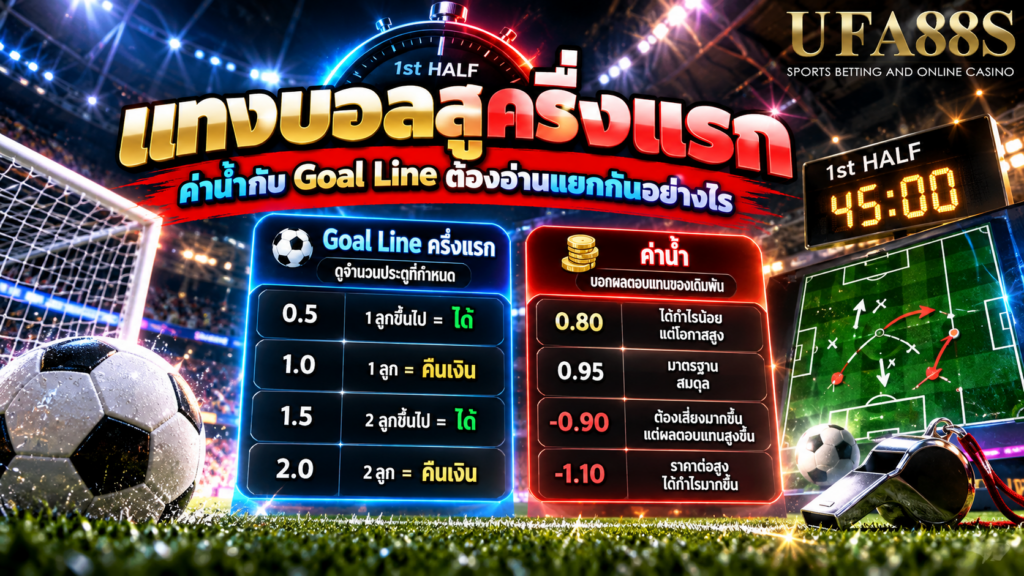 แทงบอลสูงครึ่งแรก ค่าน้ำกับ Goal Line ต้องอ่านแยกกันอย่างไร