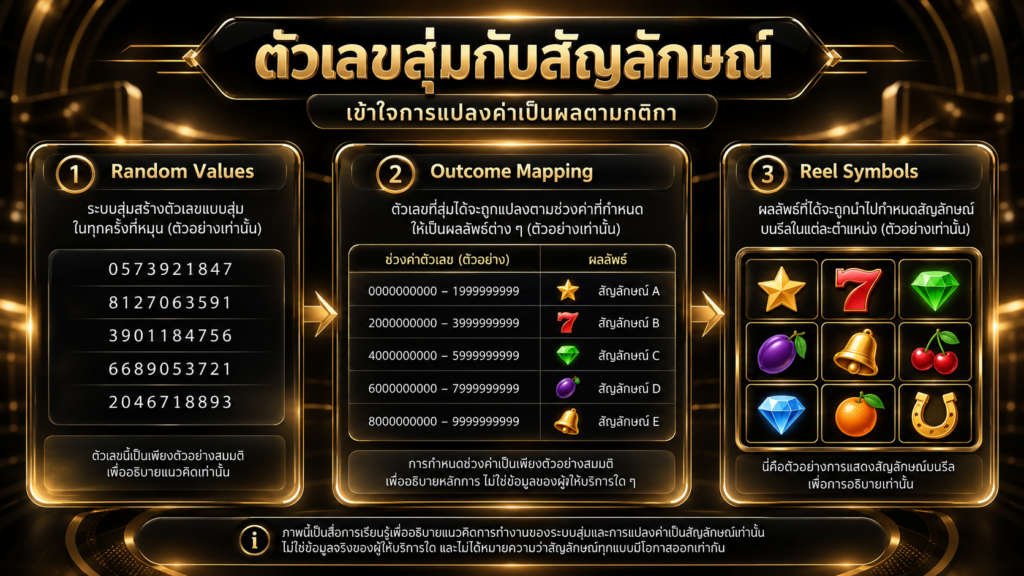 ตัวเลขจาก RNG เปลี่ยนเป็นสัญลักษณ์บนวงล้อได้อย่างไร