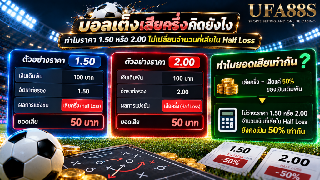 ทำไมราคา 1.50 หรือ 2.00 ไม่เปลี่ยนจำนวนที่เสียใน Half Loss