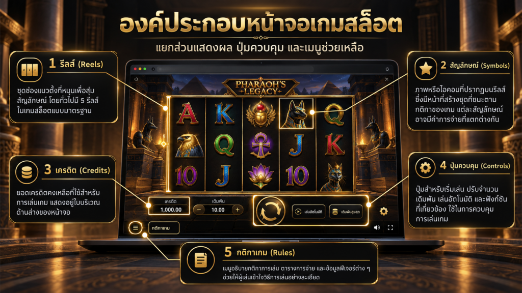 ส่วนประกอบใดบนหน้าจอใช้บอกข้อมูลของเกมสล็อต