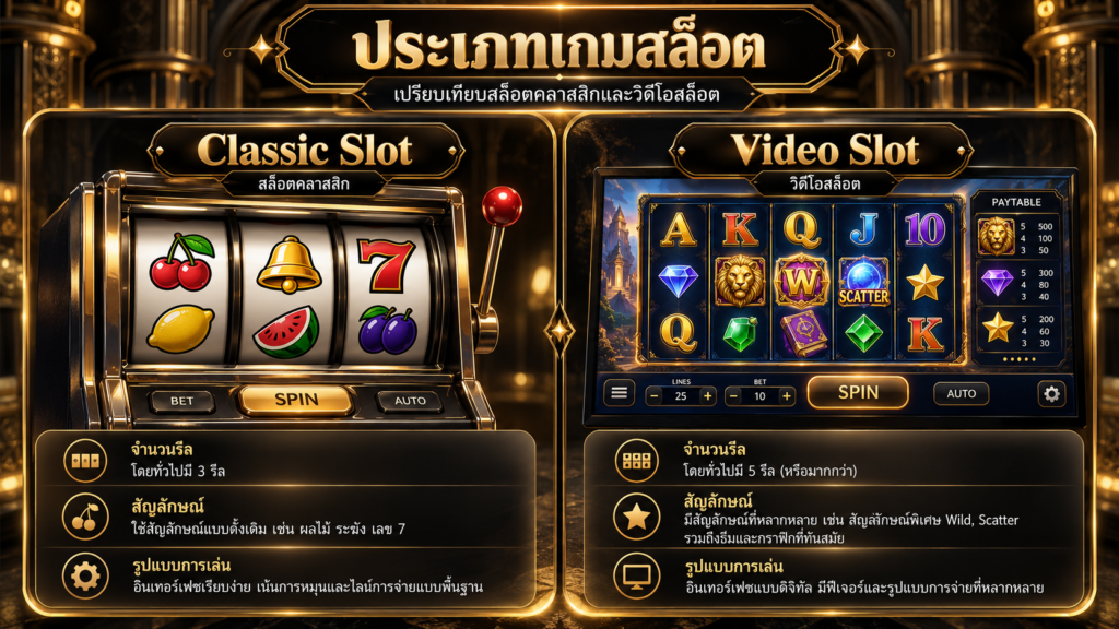 เกมสล็อตแบบคลาสสิกกับวิดีโอสล็อตต่างกันที่ส่วนใด