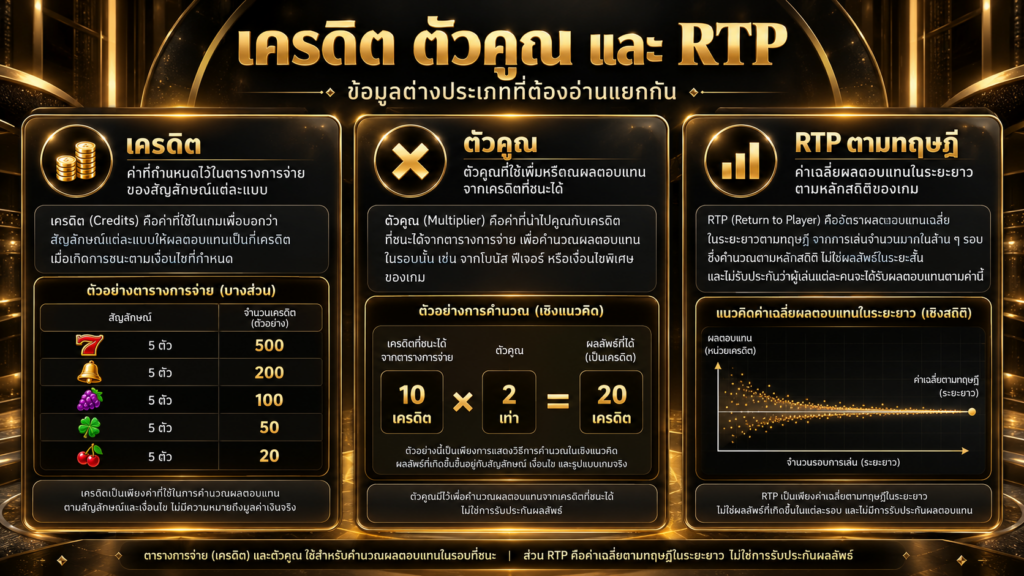 เครดิต ตัวคูณ และค่า RTP อยู่ส่วนใดของข้อมูลเกม