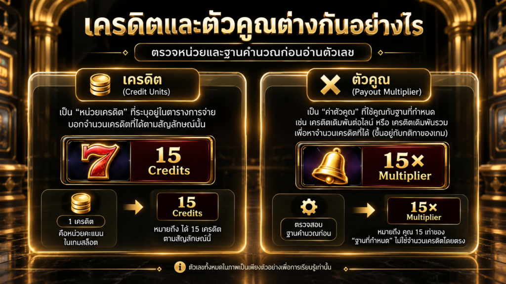 เครดิต ตัวคูณ และจำนวนเงินบนตารางจ่ายต่างกันอย่างไร