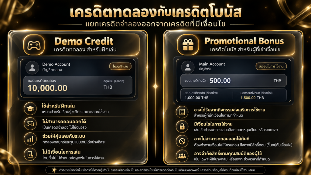เครดิตฟรีที่ใช้ทดลองเกมต่างจากโบนัสที่ผูกกับบัญชีอย่างไร