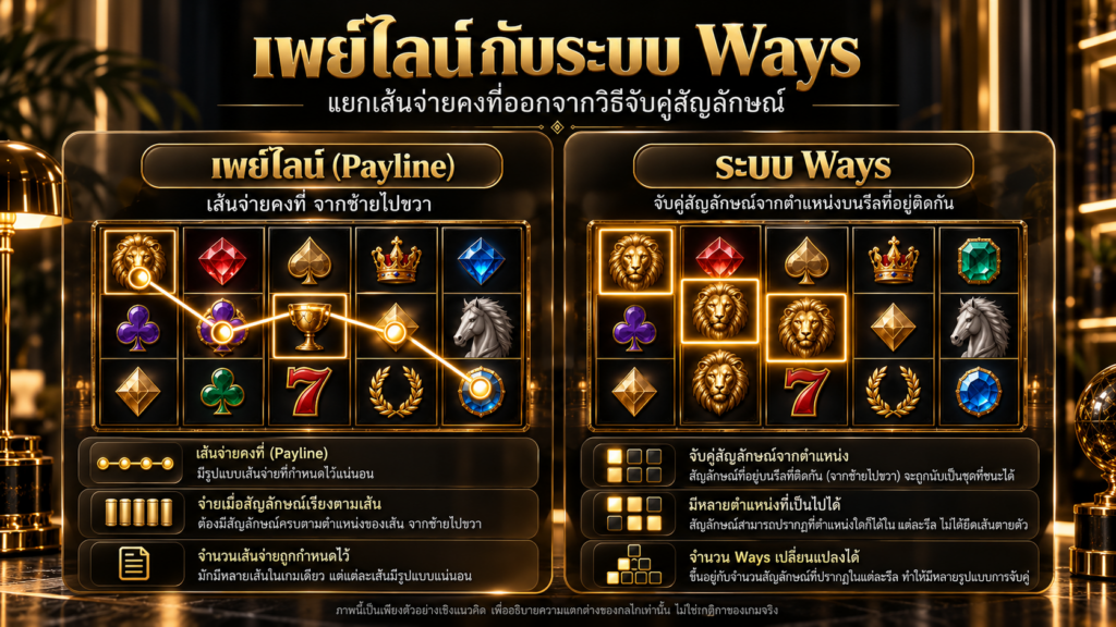 เพย์ไลน์กับระบบ Ways ใช้วิธีตรวจชุดสัญลักษณ์ต่างกันอย่างไร