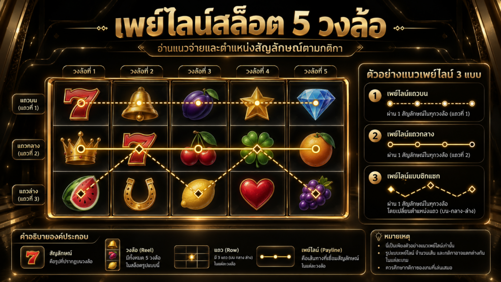 เพย์ไลน์ของเกม สล็อต 5 วงล้อ อ่านจากแผนผังแบบใด