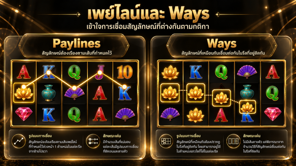 เพย์ไลน์และระบบ Ways กำหนดชุดที่เข้าเงื่อนไขต่างกันอย่างไร