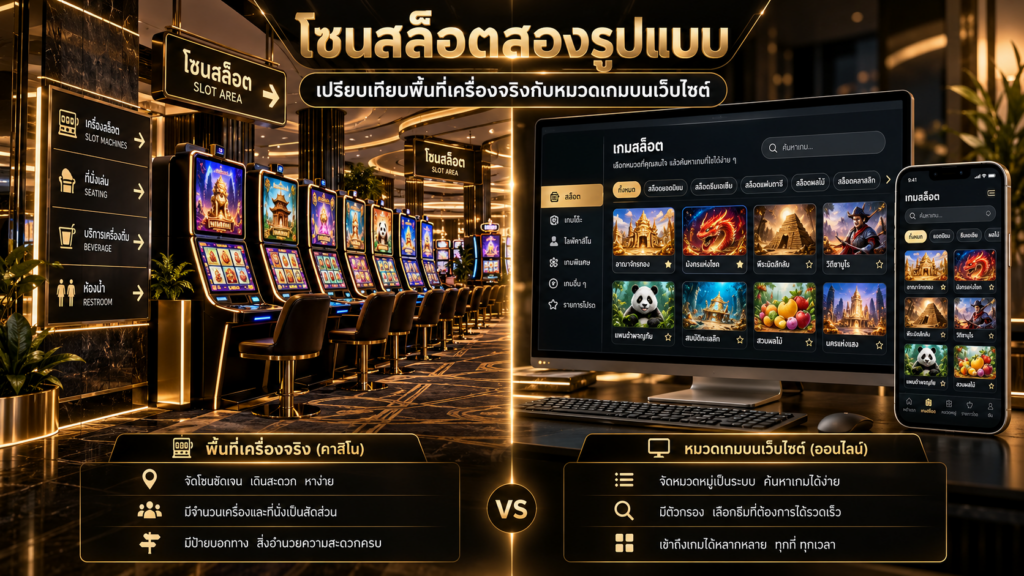 โซนเครื่องจริงกับหมวดสล็อตบนเว็บไซต์ต่างกันตรงใด